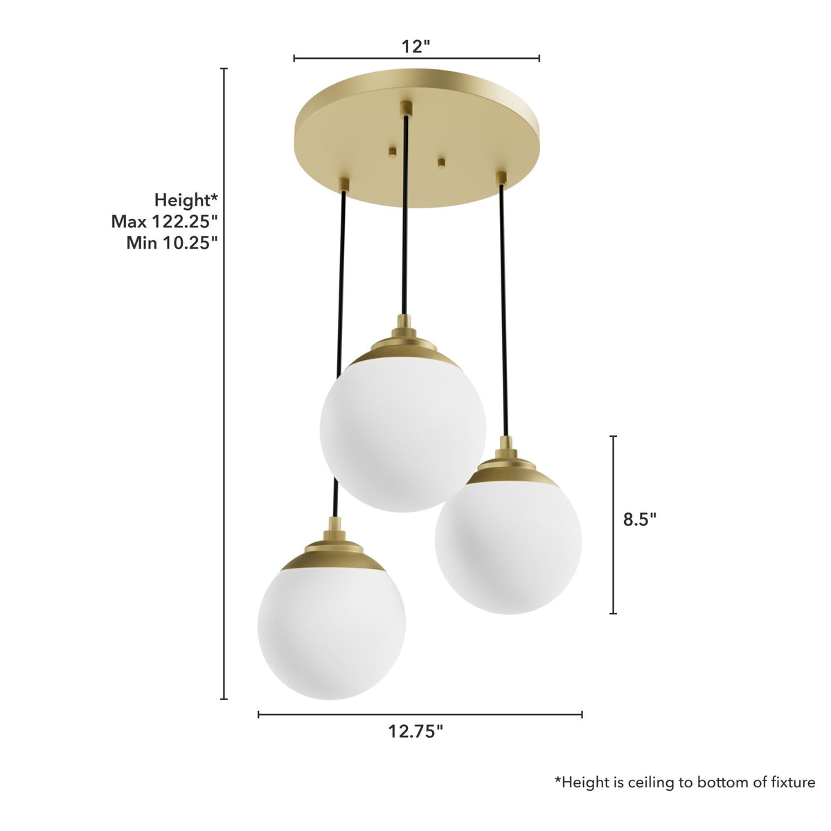 Hunter Hepburn 3-Light Painted Modern Brass Mid-century Globe LED Mini Hanging
