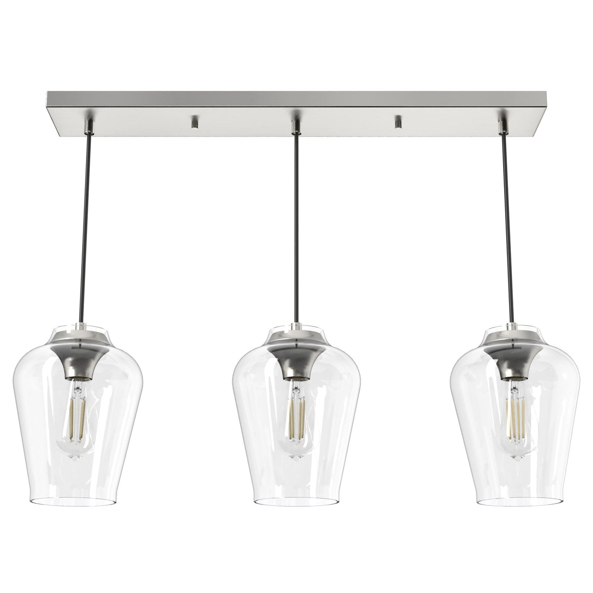 Hunter Vidria 3-Light Brushed Nickel Modern/Contemporary Clear Glass Linear LED Large Hanging