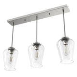 Hunter Vidria 3-Light Brushed Nickel Modern/Contemporary Clear Glass Linear LED Large Hanging