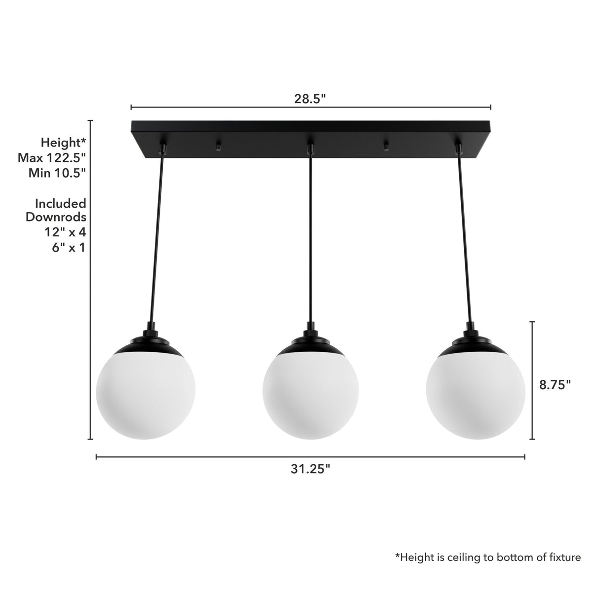 Hunter Hepburn 3-Light Matte Black Glam Globe LED Large Hanging