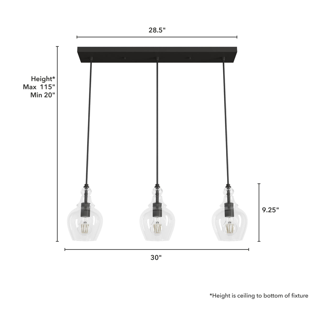 Hunter Maple Park 3-Light Noble Bronze Transitional Clear Glass Linear LED Large Hanging