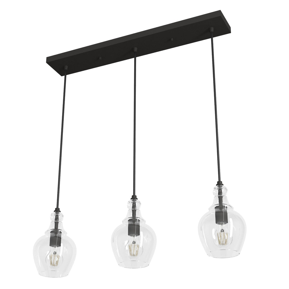 Hunter Maple Park 3-Light Noble Bronze Transitional Clear Glass Linear LED Large Hanging