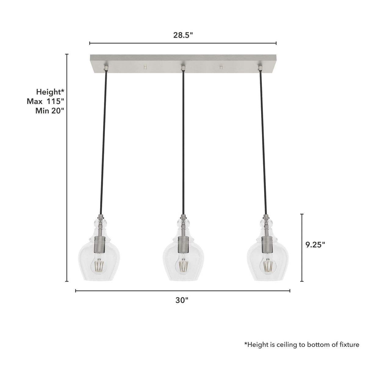 Hunter Maple Park 3-Light Brushed Nickel Transitional Clear Glass Linear LED Large Hanging