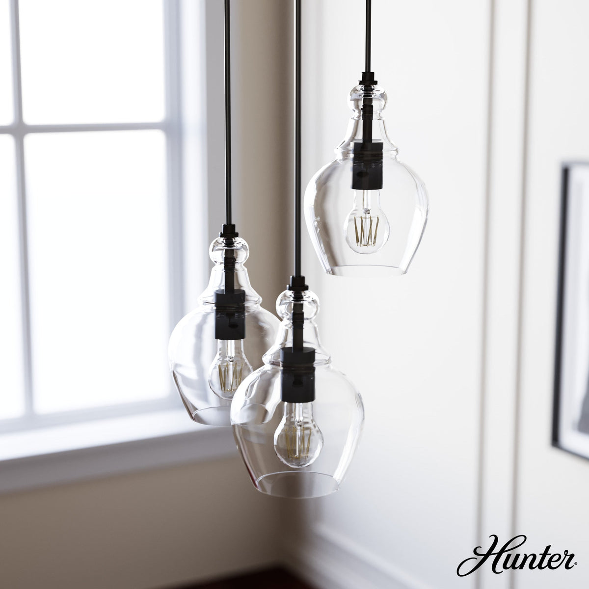 Hunter Maple Park 3-Light Noble Bronze Transitional Clear Glass LED Small Hanging