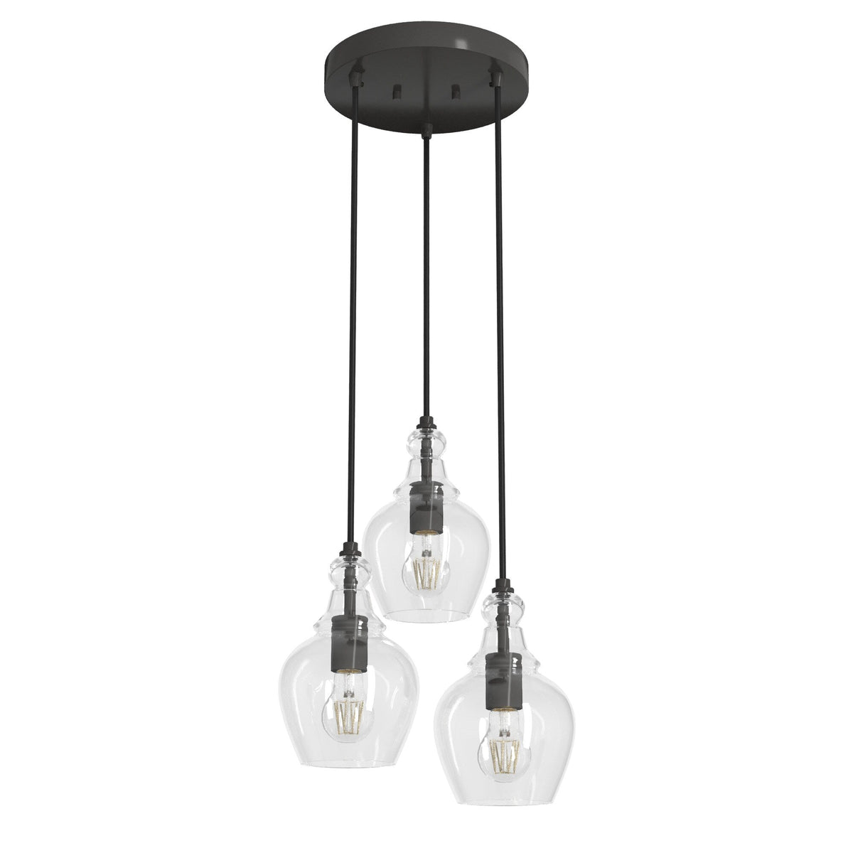 Hunter Maple Park 3-Light Noble Bronze Transitional Clear Glass LED Small Hanging