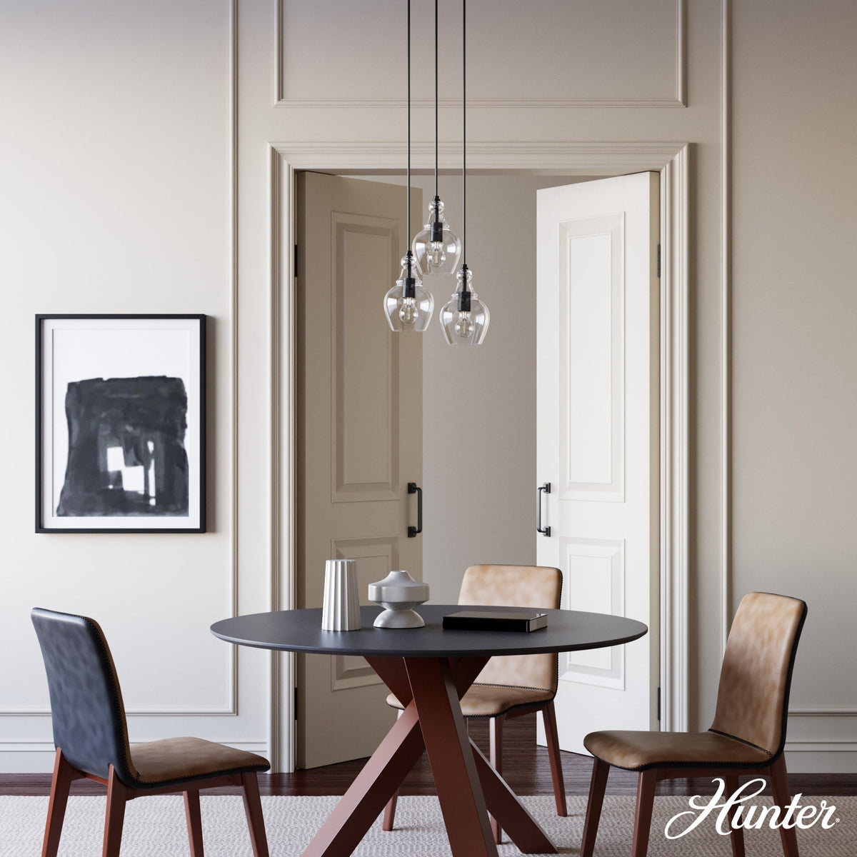Hunter Maple Park 3-Light Noble Bronze Transitional Clear Glass LED Small Hanging