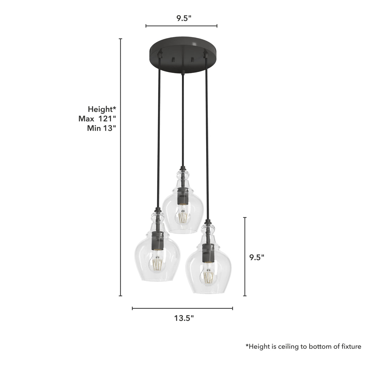 Hunter Maple Park 3-Light Noble Bronze Transitional Clear Glass LED Small Hanging