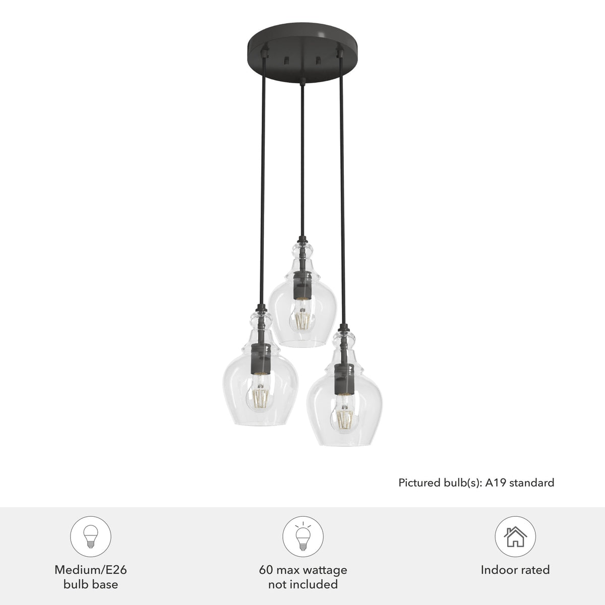 Hunter Maple Park 3-Light Noble Bronze Transitional Clear Glass LED Small Hanging