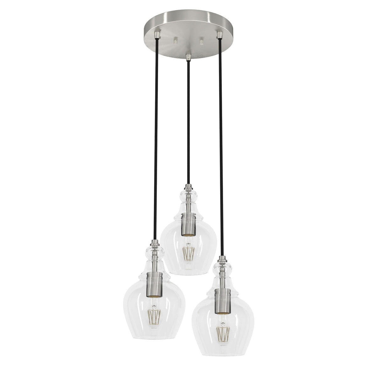 Hunter Maple Park 3-Light Brushed Nickel Transitional Clear Glass LED Small Hanging