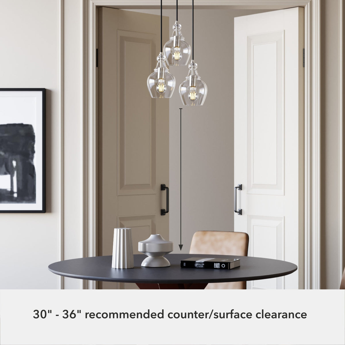 Hunter Maple Park 3-Light Brushed Nickel Transitional Clear Glass LED Small Hanging