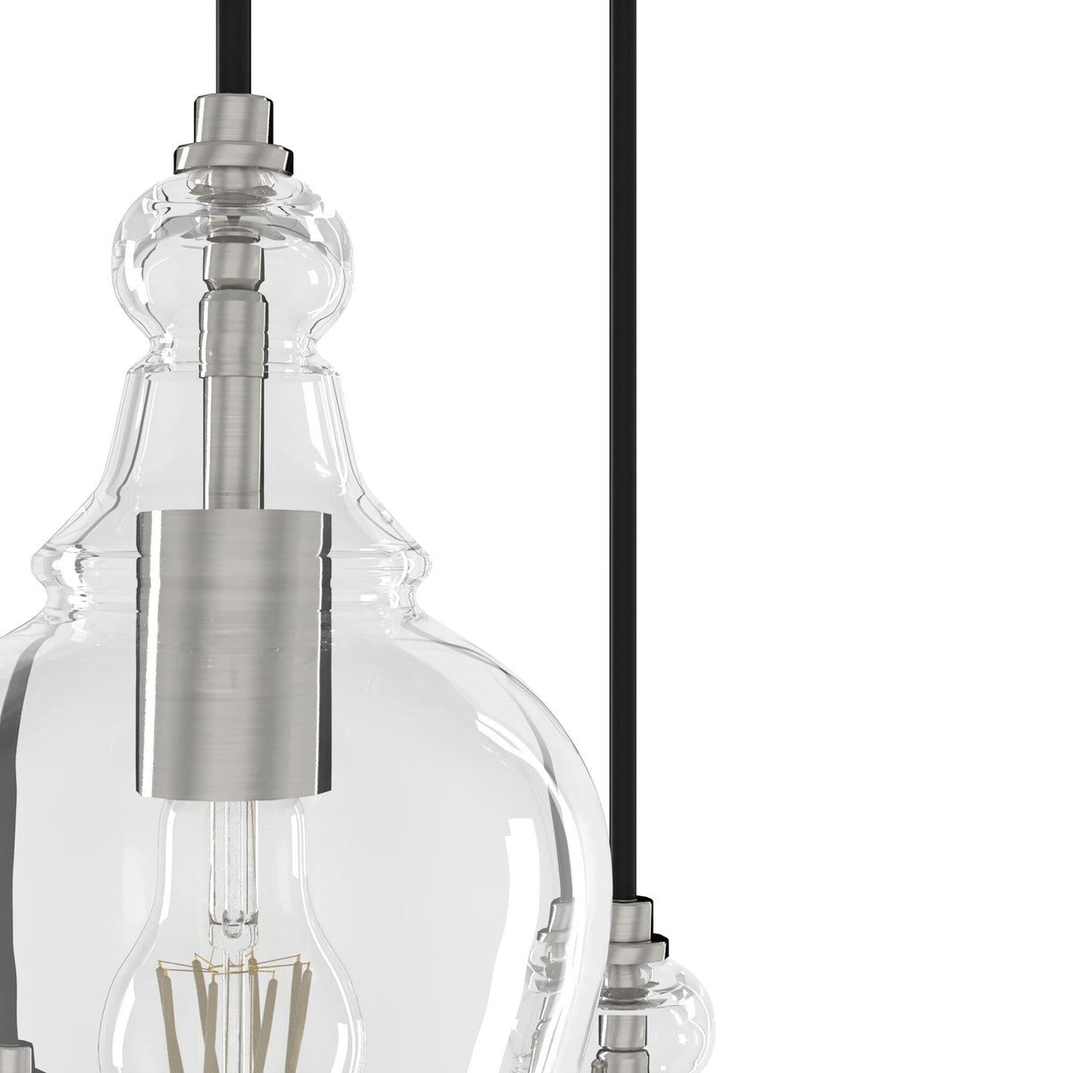 Hunter Maple Park 3-Light Brushed Nickel Transitional Clear Glass LED Small Hanging