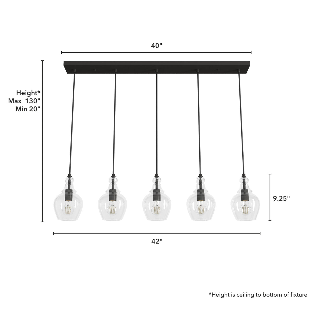 Hunter Maple Park 5-Light Noble Bronze Transitional Clear Glass Linear LED Large Hanging
