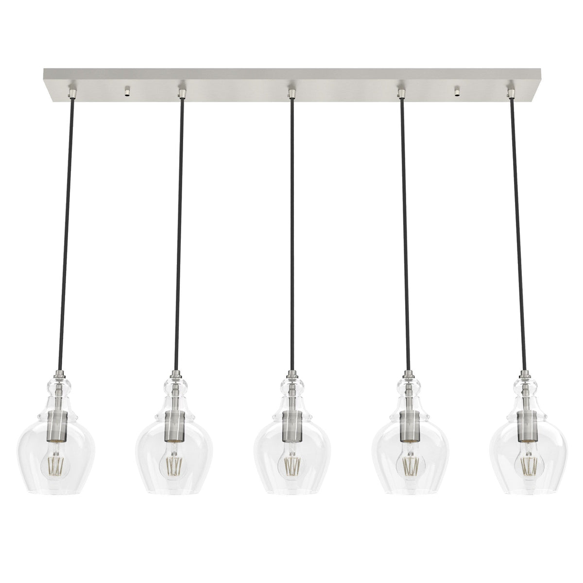 Hunter Maple Park 5-Light Brushed Nickel Transitional Clear Glass Linear LED Large Hanging