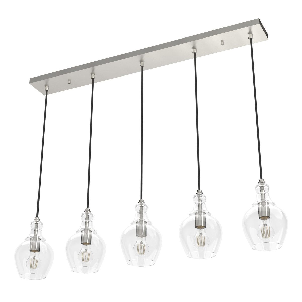 Hunter Maple Park 5-Light Brushed Nickel Transitional Clear Glass Linear LED Large Hanging