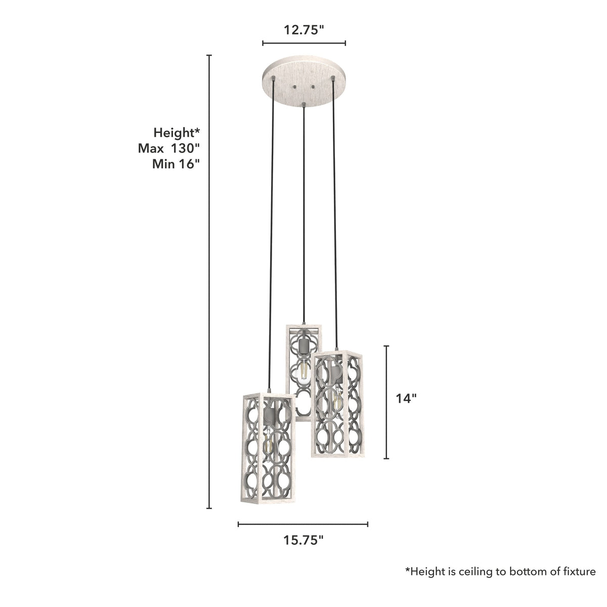 Hunter Gablecrest 3-Light Distressed White Transitional Tiered LED Small Hanging