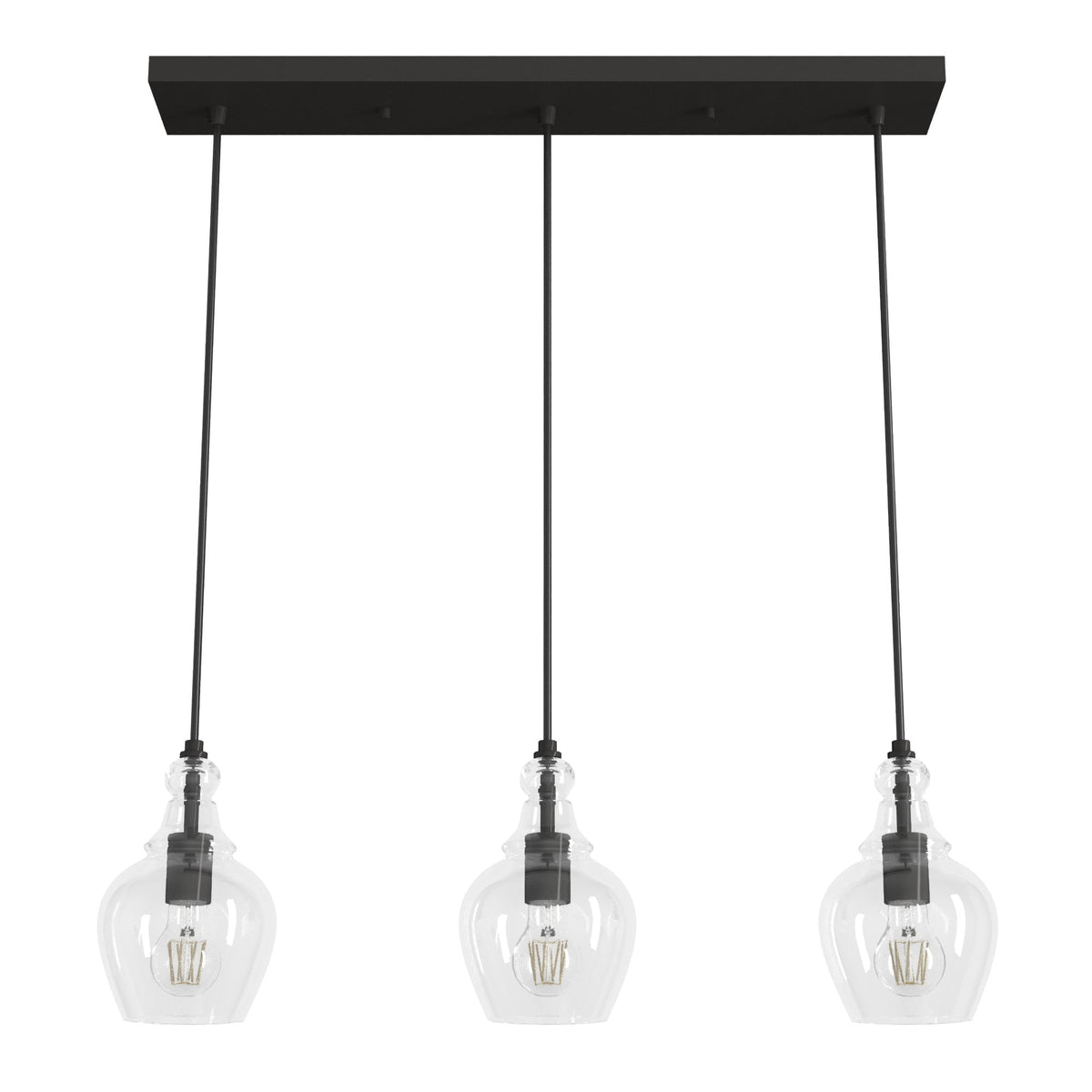 Hunter Maple Park 3-Light Noble Bronze Transitional Clear Glass Linear LED Large Hanging