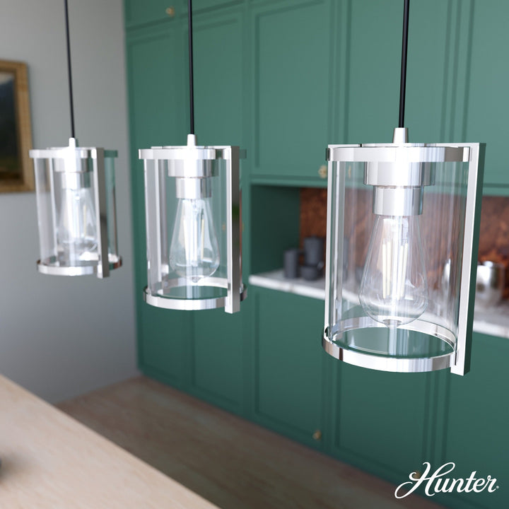Hunter Astwood 3-Light Polished Nickel Modern/Contemporary Clear Glass Linear LED Large Hanging Chandelier