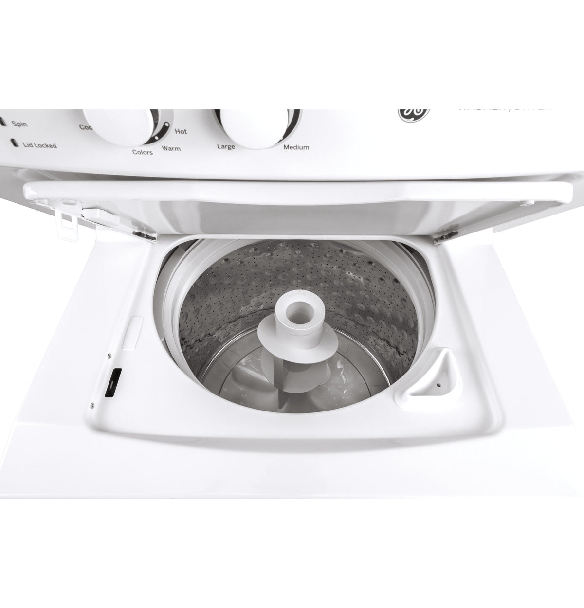 GE Electric Stacked Laundry Center with 3.8-cu ft Washer and 5.9-cu ft Dryer, White