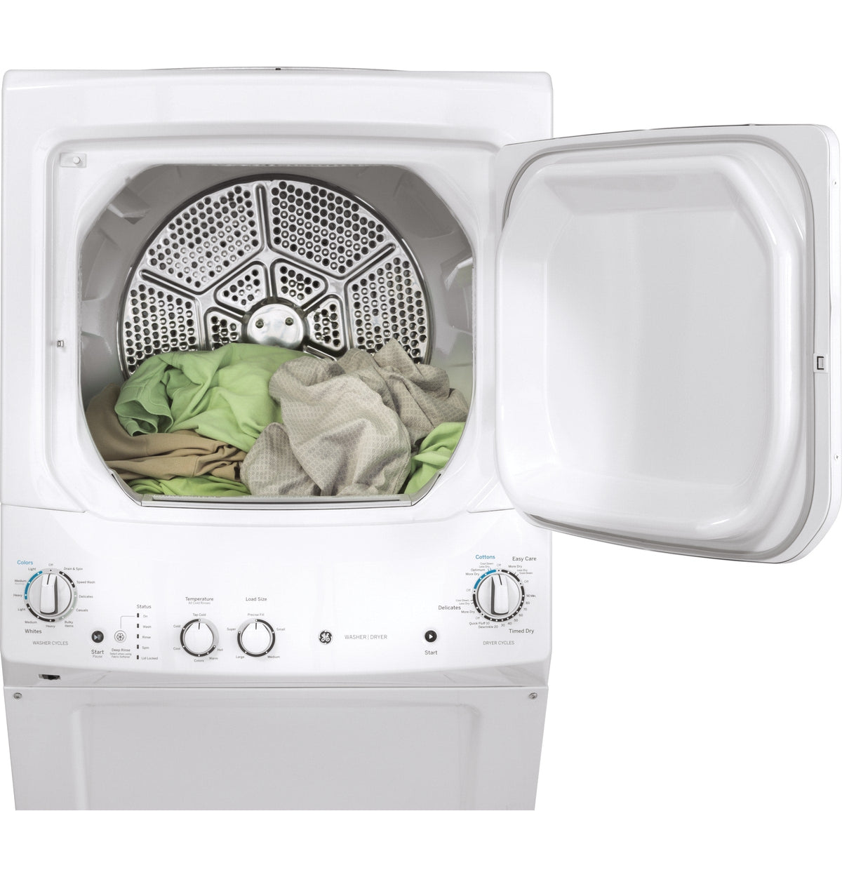 GE Electric Stacked Laundry Center with 3.8-cu ft Washer and 5.9-cu ft Dryer, White