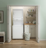 GE Electric Stacked Laundry Center with 3.8-cu ft Washer and 5.9-cu ft Dryer, White