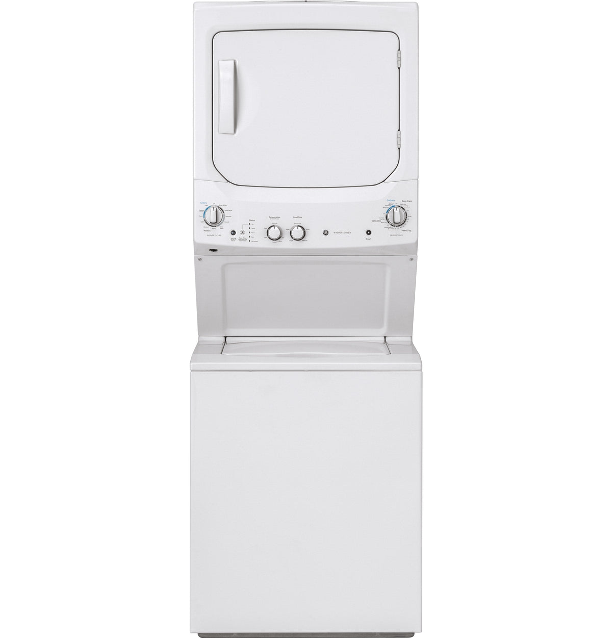 GE Electric Stacked Laundry Center with 3.8-cu ft Washer and 5.9-cu ft Dryer, White