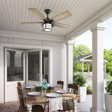 Hunter Lantern Bay LED 54-in Matte Black Indoor/Outdoor Ceiling Fan with Light Kit and Remote, 5-Blade