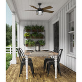 Hunter Lantern Bay LED 54-in Matte Black Indoor/Outdoor Ceiling Fan with Light Kit and Remote, 5-Blade