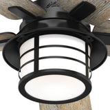Hunter Lantern Bay LED 54-in Matte Black Indoor/Outdoor Ceiling Fan with Light Kit and Remote, 5-Blade