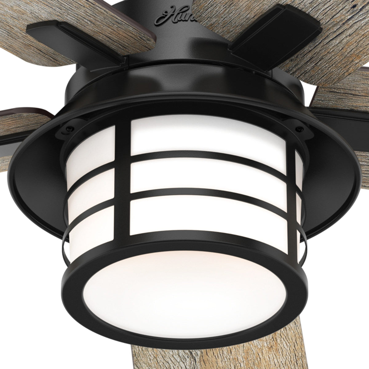 Hunter Lantern Bay LED 54-in Matte Black Indoor/Outdoor Ceiling Fan with Light and Remote, 5-Blade