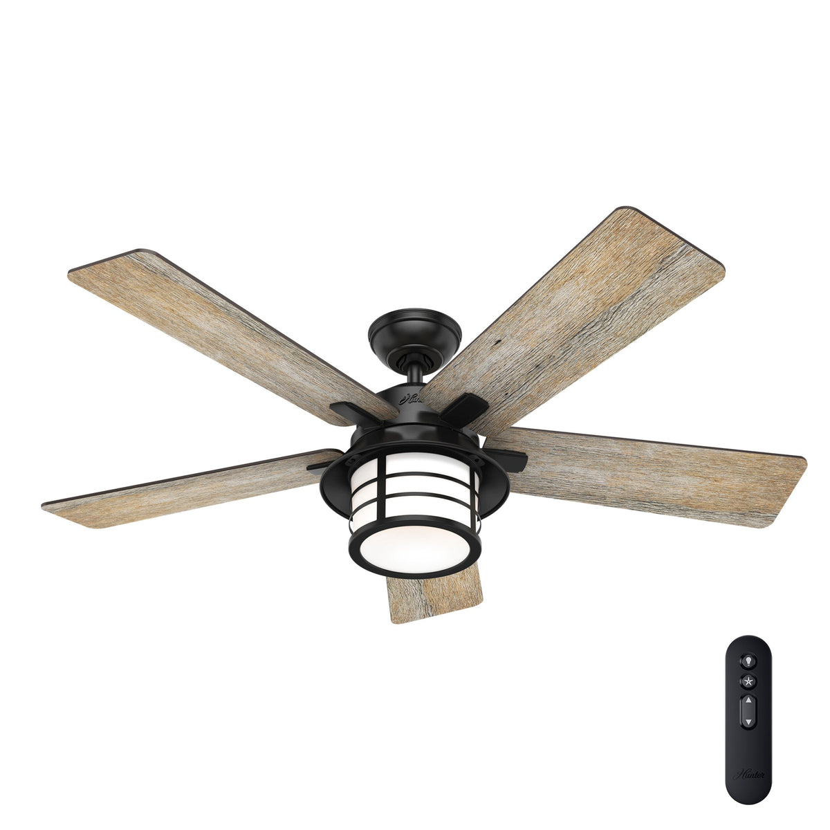 Hunter Lantern Bay LED 54-in Matte Black Indoor/Outdoor Ceiling Fan with Light and Remote, 5-Blade