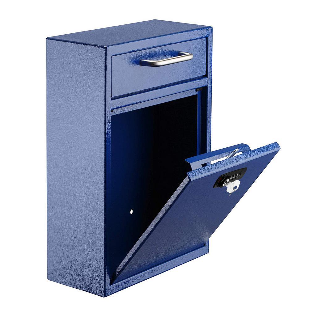 Blue Large Drop Box Wall Mounted Locking Mail Box with Key and Combination lock - Super Arbor