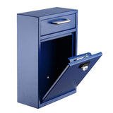 Blue Large Drop Box Wall Mounted Locking Mail Box with Key and Combination lock - Super Arbor