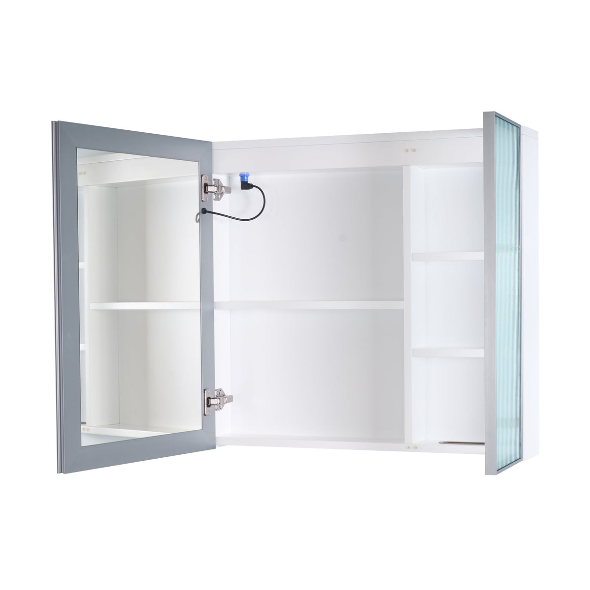 WELLFOR FLORA Solid Wood 30-in x 28-in Lighted LED Surface Mount White Mirrored Soft Close Medicine Cabinet