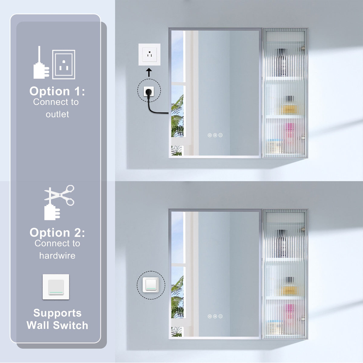 WELLFOR FLORA Solid Wood 30-in x 28-in Lighted LED Surface Mount White Mirrored Soft Close Medicine Cabinet