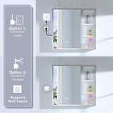 WELLFOR FLORA Solid Wood 30-in x 28-in Lighted LED Surface Mount White Mirrored Soft Close Medicine Cabinet