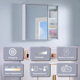 WELLFOR FLORA Solid Wood 30-in x 28-in Lighted LED Surface Mount White Mirrored Soft Close Medicine Cabinet
