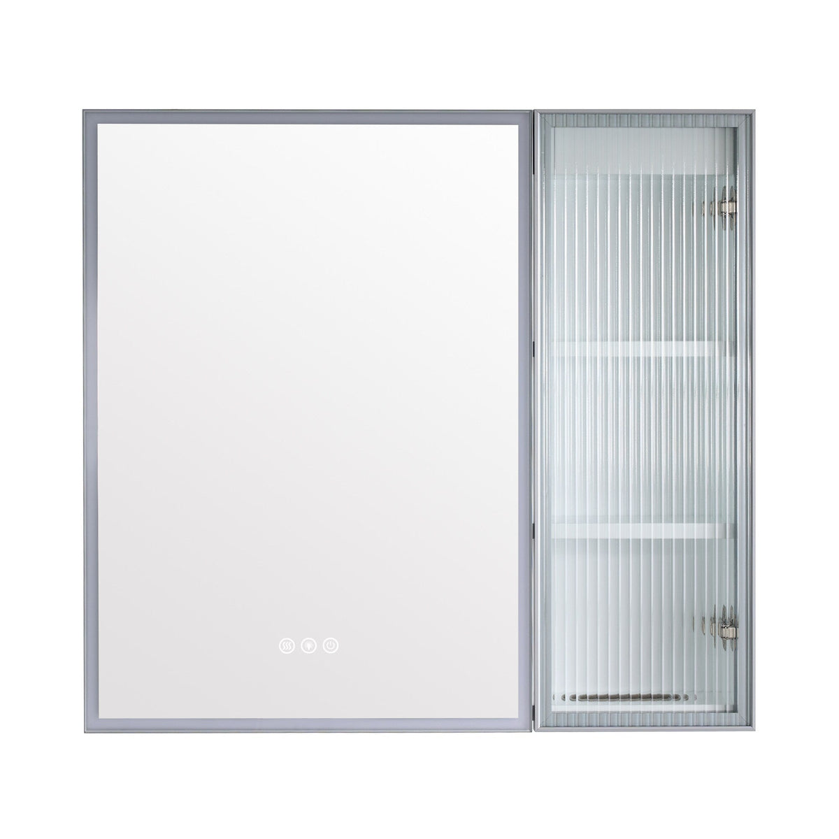WELLFOR FLORA Solid Wood 30-in x 28-in Lighted LED Surface Mount White Mirrored Soft Close Medicine Cabinet