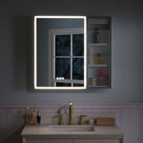 WELLFOR FLORA Solid Wood 30-in x 28-in Lighted LED Surface Mount White Mirrored Soft Close Medicine Cabinet