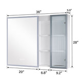 WELLFOR FLORA Solid Wood 36-in x 28-in Lighted LED Surface Mount White Mirrored Soft Close Medicine Cabinet