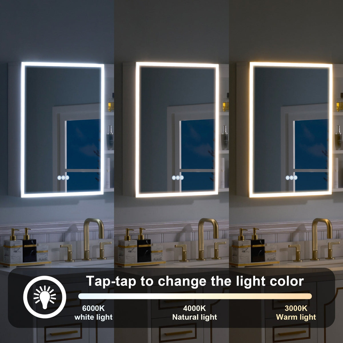WELLFOR FLORA Solid Wood 36-in x 28-in Lighted LED Surface Mount White Mirrored Soft Close Medicine Cabinet