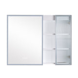 WELLFOR FLORA Solid Wood 36-in x 28-in Lighted LED Surface Mount White Mirrored Soft Close Medicine Cabinet