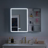 WELLFOR FLORA Solid Wood 36-in x 28-in Lighted LED Surface Mount White Mirrored Soft Close Medicine Cabinet