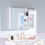 WELLFOR FLORA Solid Wood 36-in x 28-in Lighted LED Surface Mount White Mirrored Soft Close Medicine Cabinet