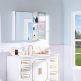 WELLFOR FLORA Solid Wood 36-in x 28-in Lighted LED Surface Mount White Mirrored Soft Close Medicine Cabinet