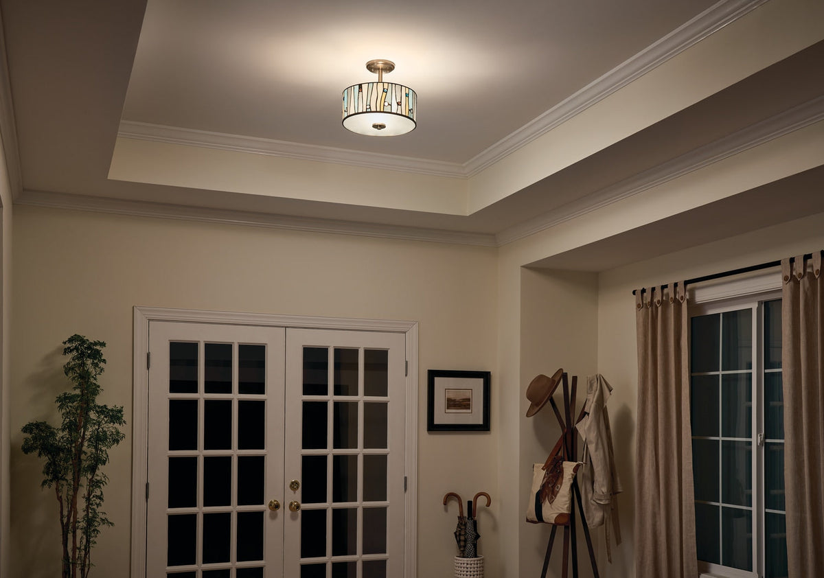 Portfolio 13-in Brushed Nickel Tiffany Semi-Flush Mount Ceiling Light, 2-Light