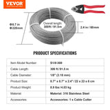 VEVOR 300-ft Silver Stainless Steel Cable Hardware Kit