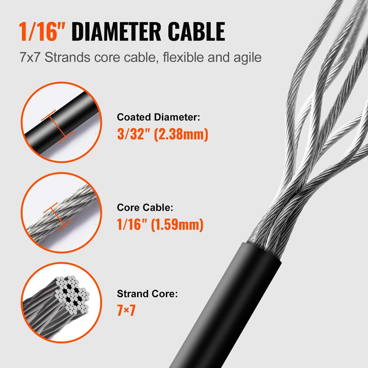 VEVOR 164-ft Silver Stainless Steel Cable Hardware Kit