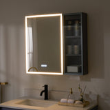 WELLFOR FLORA Solid Wood 30-in x 28-in Lighted LED Surface Mount Gray Mirrored Soft Close Medicine Cabinet