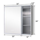 WELLFOR FLORA Solid Wood 30-in x 28-in Lighted LED Surface Mount Gray Mirrored Soft Close Medicine Cabinet
