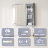 WELLFOR FLORA Solid Wood 30-in x 28-in Lighted LED Surface Mount Gray Mirrored Soft Close Medicine Cabinet